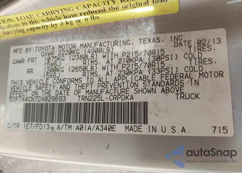 2013 Toyota Tacoma from USA, damaged, VIN 5TFTX4CN7DX029693